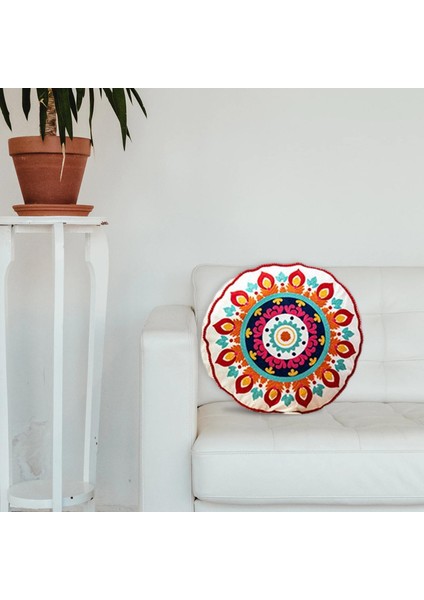 Yuvarlak Yastıklar Kasa Mandala Geometrik Meditasyon Zemin Yastık Kapağı Kırmızı Turuncu Beyaz (Yurt Dışından) indirimleri