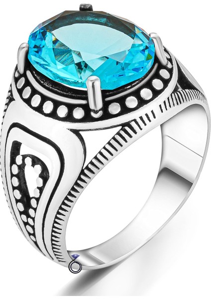 Gümüş Akuamarin Zümrüt Ametist Sitrin Taşlı Erkek Yüzük