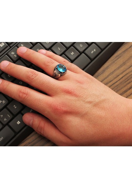 Gümüş Akuamarin Zümrüt Ametist Sitrin Taşlı Erkek Yüzük fiyatları