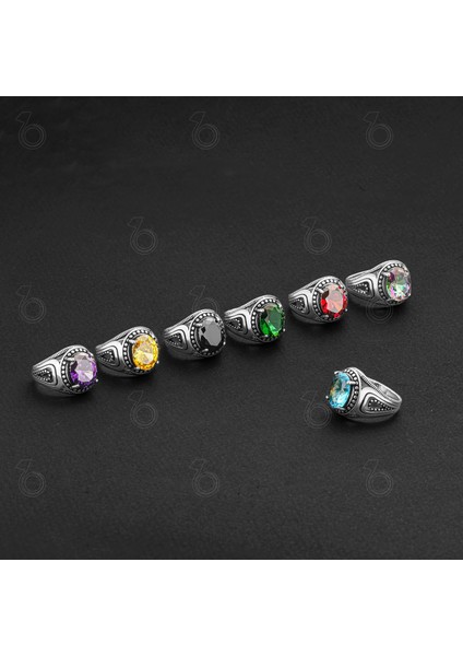 Gümüş Akuamarin Zümrüt Ametist Sitrin Taşlı Erkek Yüzük modelleri