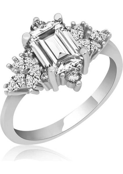 Gümüş Beyaz Baget Taşlı Kadın Yüzük fiyatları