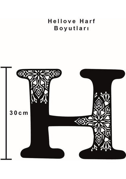 Çiçekli Büyük Dekoratif Harf 30 cm Siyah Duvar Süsü Hediye Isim Baş Harfi