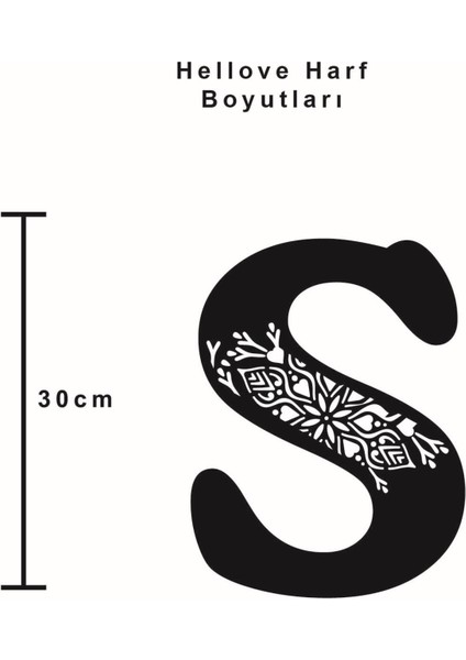 Çiçekli Büyük Dekoratif Harf 30 cm Siyah Duvar Süsü Hediye Isim Baş Harfi