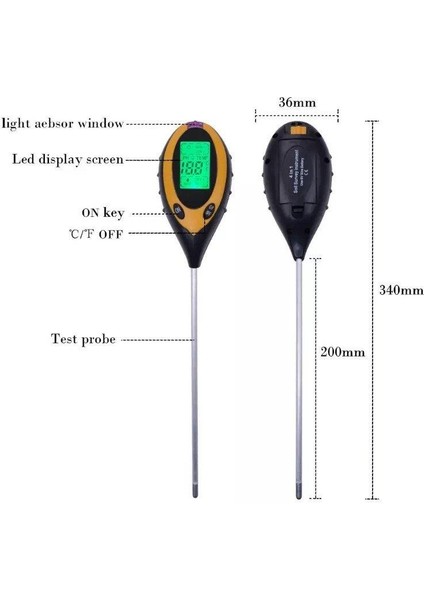 Hıye T-401 4in1 Ph Işık Sıcaklığı Nem Toprak Ph Ölçer