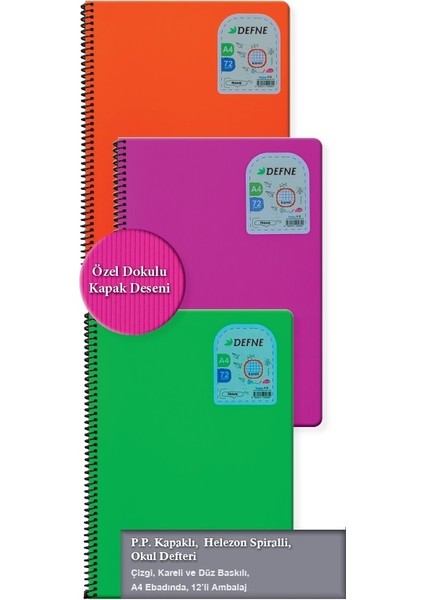 Defter Defne 40/4 Metod Pp. Kapak Spiralli Defter