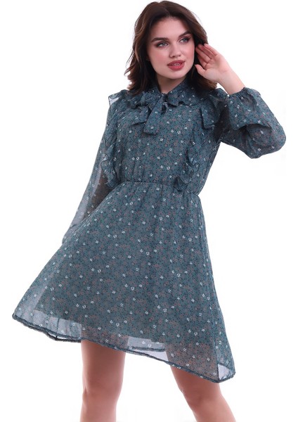 Çiçekli Uzun Kol Elbise Yeşil MDNSS04 fırsatları