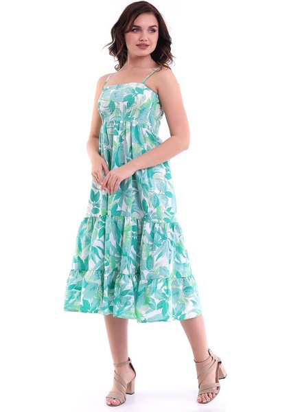 Desenli Askılı Elbise Yeşil MDNSS45 fiyatları