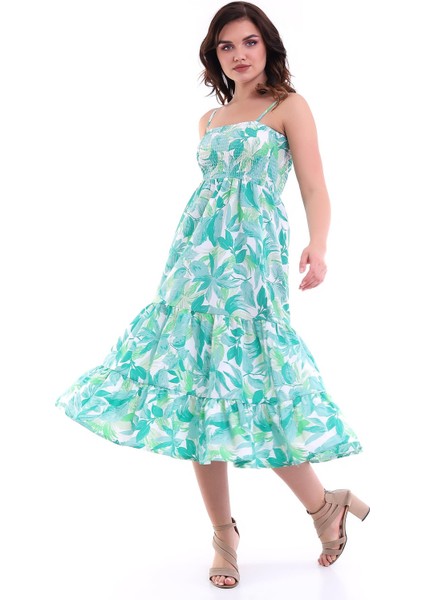 Desenli Askılı Elbise Yeşil MDNSS45 indirimleri