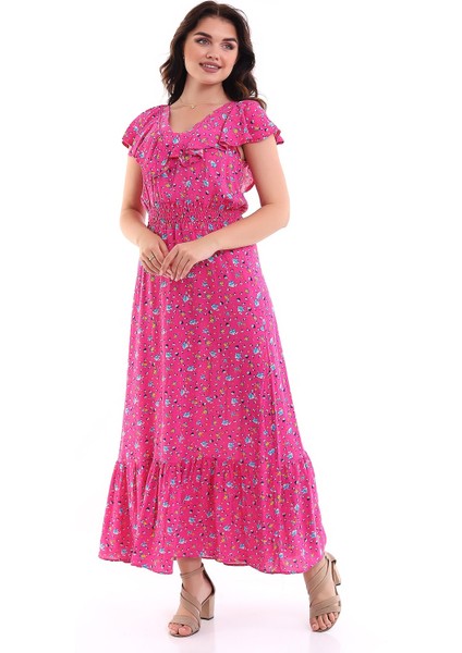 Kısa Kollu Çiçek Desenli Uzun Elbise Siyah MDNSS44 fiyatları