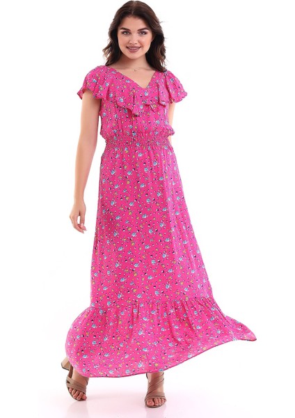 Kısa Kollu Çiçek Desenli Uzun Elbise Siyah MDNSS44 modelleri