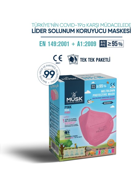 Ffp2 Çocuk Maske Pembe Renk Xs 10 Adet