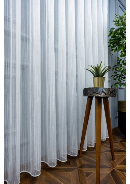 Çizgili Kullanıma Hazır 1/2 Seyrek Pile Tül Perde Tek Kanat - Ekru 340 x 260 cm fiyatları