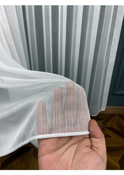 Ince Çizgili Kullanıma Hazır 1/2,5 Normal Pile Tül Perde Tek Kanat - Ekru 100 x 250 cm fırsatları