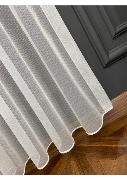 Ince Çizgili Kullanıma Hazır 1/2,5 Normal Pile Tül Perde Tek Kanat - Ekru 100 x 250 cm indirimleri