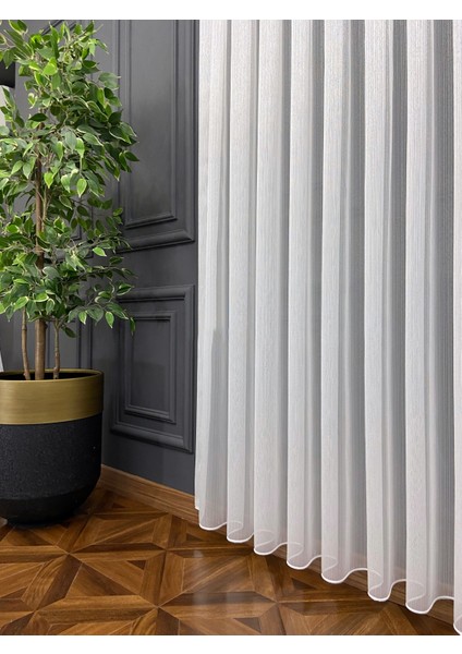Ince Çizgili Kullanıma Hazır 1/2,5 Normal Pile Tül Perde Tek Kanat - Ekru 100 x 250 cm fiyatları