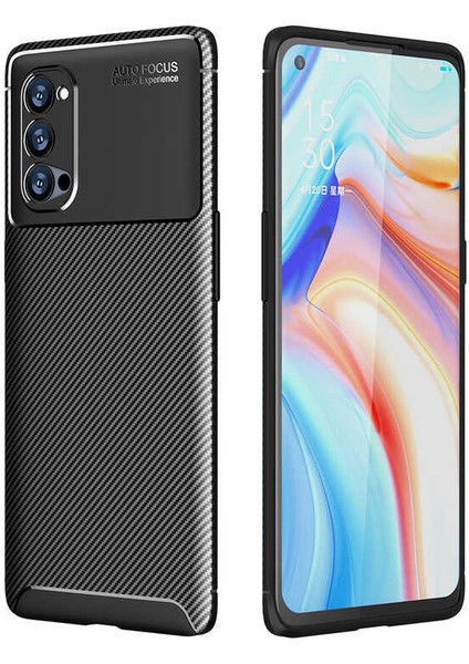 Oppo Reno 4 Pro 5g (CPH2089) Karbon Görünüm Negro Silikon Kılıf Ekran Koruyucu