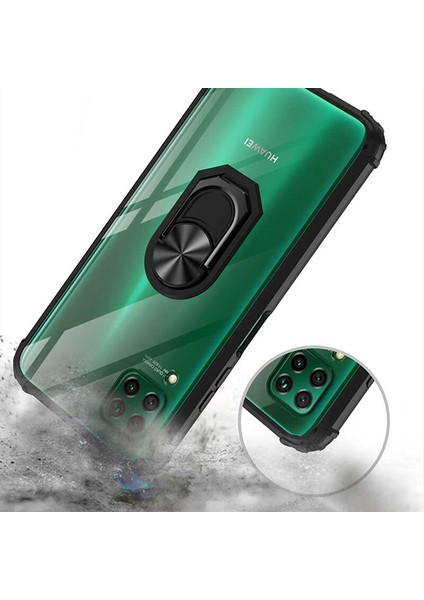 Huawei P40 Lite Tam Korumalı Yüzüklü Renkli Kenarlı Manyetik Mola Kılıf