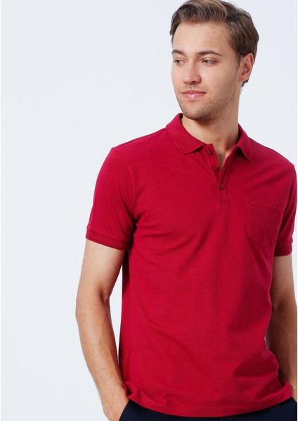 Polo Yaka Düz Bordo Erkek Polo T-Shirt Nobro K Ceplı
