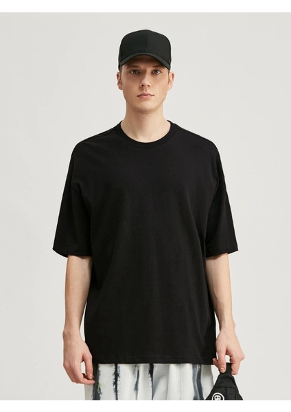 Unisex Oversize Baskısız Oldschool T-Shirt