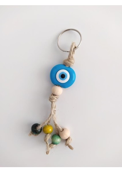 Hasır Renkli Ahşap Boncuklu Nazar Anahtarlık Çanta Süsü 11873