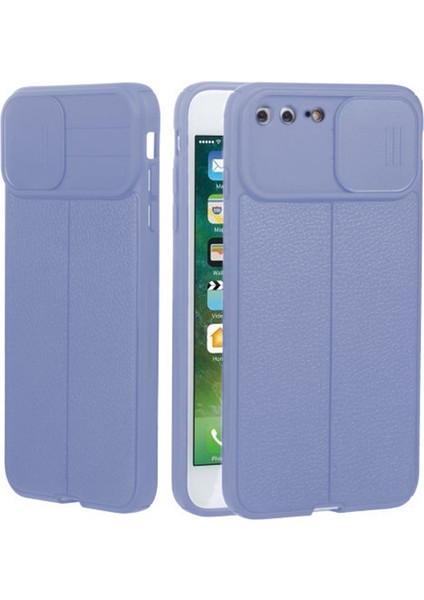 Casestreet Apple iPhone 8 Plus Kılıf Kamera Sürgülü Deri Dokulu Mat Silikon Mor