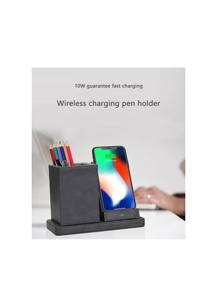 Ofis Masası Telefon Kablosuz Şarj Kalem Tutucu Tutucu Çok Fonksiyonlu Dikey Saklama Kutusu 10W Xiaomi Için Hızlı Şarj Standı Telefon Tutucular ve standları Mermer (Yurt Dışından) fırsatları