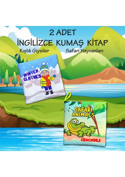 2 Kitap Tox Ingilizce Kışlık Giysiler ve Safari Hayvanları Kumaş Sessiz Kitap E124 E130 - Bez Kitap , Eğitici Oyuncak , Yumuşak ve Hışırtılı fiyatları