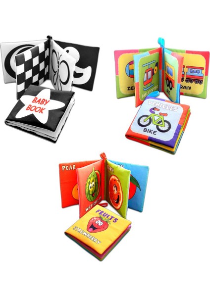 3 Kitap Ingilizce Taşıtlar , Meyveler ve Siyah-Beyaz Bebek Kumaş Sessiz Kitap E126 E132 E136 - Bez Kitap , Eğitici Oyuncak , Yumuşak ve Hışırtılı modelleri