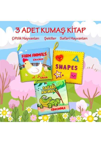 3 Kitap Tox Ingilizce Şekiller , Çiftlik ve Safari Hayvanları Kumaş Sessiz Kitap E119 E130 E131 - Bez Kitap , Eğitici Oyuncak , Yumuşak ve Hışırtılı