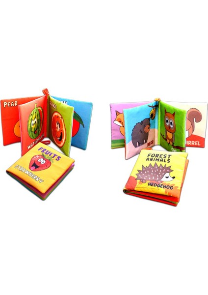 2 Kitap Tox Ingilizce Meyveler ve Orman Hayvanları Kumaş Sessiz Kitap E126 E131 - Bez Kitap , Eğitici Oyuncak , Yumuşak ve Hışırtılı modelleri
