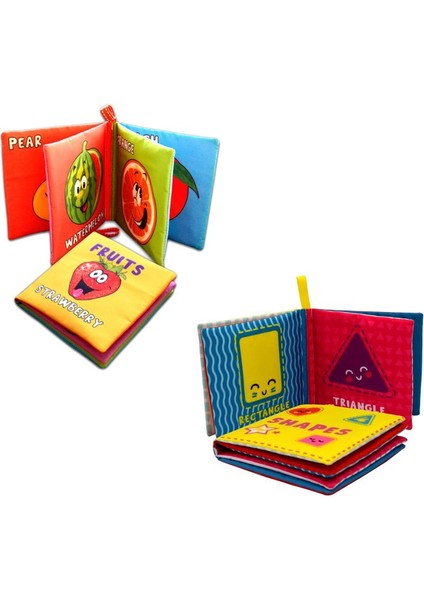 2 Kitap Tox Ingilizce Meyveler ve Şekiller Kumaş Sessiz Kitap E126 E131 - Bez Kitap , Eğitici Oyuncak , Yumuşak ve Hışırtılı modelleri