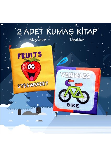 2 Kitap Tox Ingilizce Meyveler ve Taşıtlar Kumaş Sessiz Kitap E126 E132 - Bez Kitap , Eğitici Oyuncak , Yumuşak ve Hışırtılı fiyatları