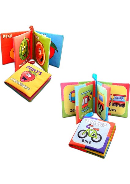 2 Kitap Tox Ingilizce Meyveler ve Taşıtlar Kumaş Sessiz Kitap E126 E132 - Bez Kitap , Eğitici Oyuncak , Yumuşak ve Hışırtılı modelleri