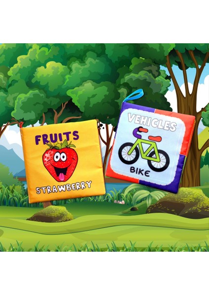 2 Kitap Tox Ingilizce Meyveler ve Taşıtlar Kumaş Sessiz Kitap E126 E132 - Bez Kitap , Eğitici Oyuncak , Yumuşak ve Hışırtılı indirimleri