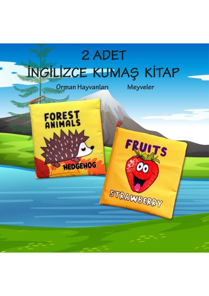 2 Kitap Tox Ingilizce Orman Hayvanları ve Meyveler Kumaş Sessiz Kitap E127 E126 - Bez Kitap , Eğitici Oyuncak , Yumuşak ve Hışırtılı