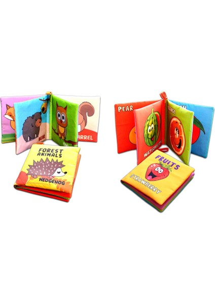 2 Kitap Tox Ingilizce Orman Hayvanları ve Meyveler Kumaş Sessiz Kitap E127 E126 - Bez Kitap , Eğitici Oyuncak , Yumuşak ve Hışırtılı