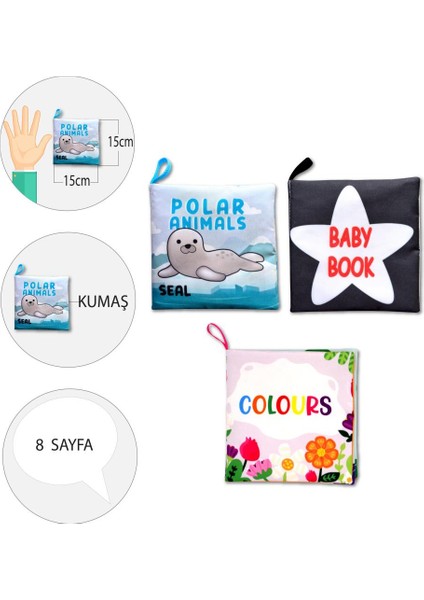 3 Kitap Tox Ingilizce Kutup Hayvanları , Renkler ve Siyah Beyaz Bebek Kumaş Sessiz Kitap E125 E129 E136 - Bez Kitap , Eğitici Oyuncak , Yumuşak ve Hışırtılı fırsatları