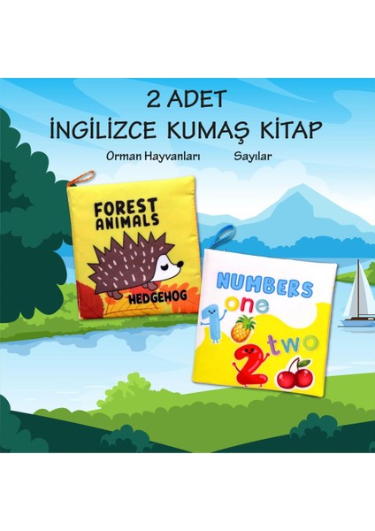 2 Kitap Tox Ingilizce Orman Hayvanları ve Rakamlar Kumaş Sessiz Kitap E127 E128 - Bez Kitap , Eğitici Oyuncak , Yumuşak ve Hışırtılı