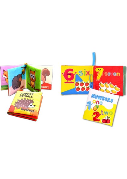 2 Kitap Tox Ingilizce Orman Hayvanları ve Rakamlar Kumaş Sessiz Kitap E127 E128 - Bez Kitap , Eğitici Oyuncak , Yumuşak ve Hışırtılı