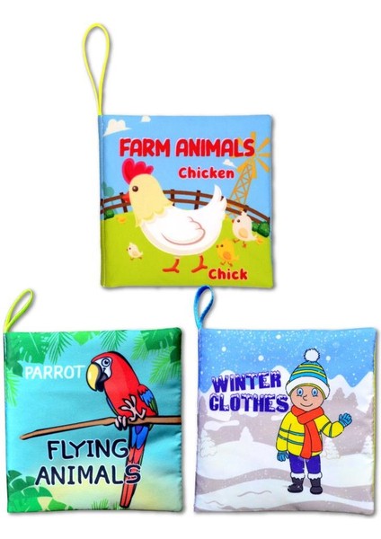 3 Kitap Tox Ingilizce Kışlık Giysiler , Uçan ve Çiftlik Hayvanları Kumaş Sessiz Kitap E119 E124 E133 - Bez Kitap , Eğitici Oyuncak , Yumuşak ve Hışırtılı