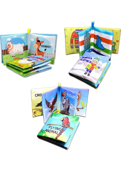3 Kitap Tox Ingilizce Kışlık Giysiler , Uçan ve Çiftlik Hayvanları Kumaş Sessiz Kitap E119 E124 E133 - Bez Kitap , Eğitici Oyuncak , Yumuşak ve Hışırtılı
