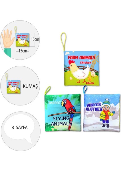 3 Kitap Tox Ingilizce Kışlık Giysiler , Uçan ve Çiftlik Hayvanları Kumaş Sessiz Kitap E119 E124 E133 - Bez Kitap , Eğitici Oyuncak , Yumuşak ve Hışırtılı