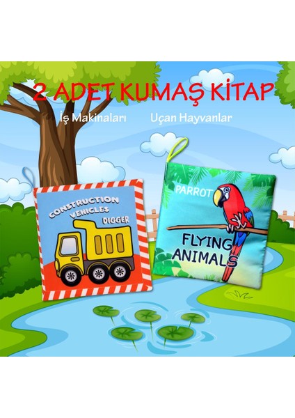 2 Kitap Tox Ingilizce Iş Makinaları ve Uçan Hayvanlar Kumaş Sessiz Kitap E118 E133 - Bez Kitap , Eğitici Oyuncak , Yumuşak ve Hışırtılı