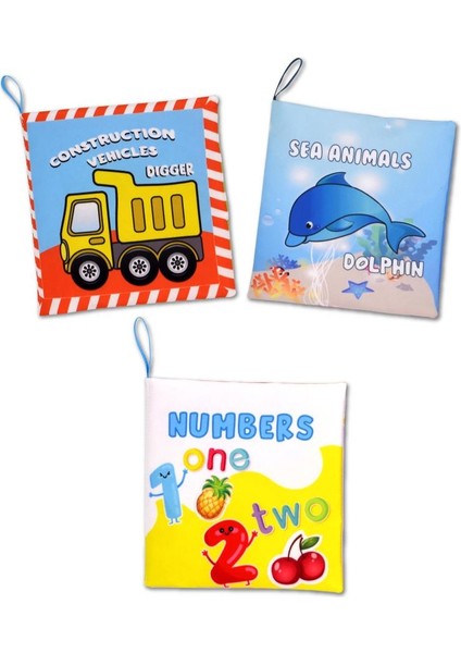 3 Kitap Tox Ingilizce Rakamlar , Iş Makinaları ve Deniz Canlıları Kumaş Sessiz Kitap E118 E122 E128 - Bez Kitap , Eğitici Oyuncak , Yumuşak ve Hışırtılı