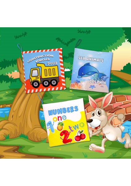 3 Kitap Tox Ingilizce Rakamlar , Iş Makinaları ve Deniz Canlıları Kumaş Sessiz Kitap E118 E122 E128 - Bez Kitap , Eğitici Oyuncak , Yumuşak ve Hışırtılı