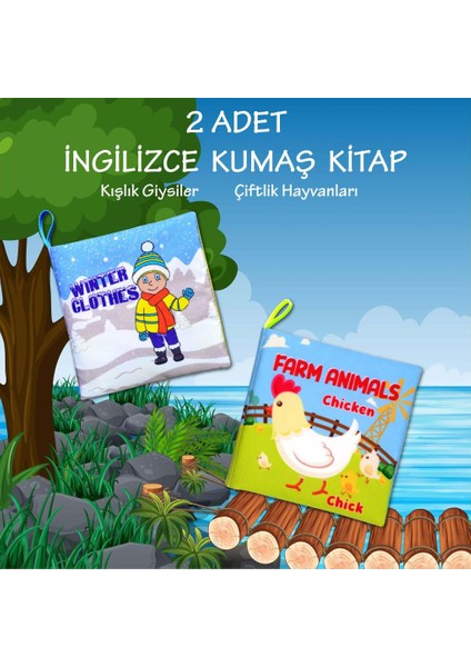 2 Kitap Tox Ingilizce Kışlık Giysiler ve Çiftlik Hayvanları Kumaş Sessiz Kitap E124 E119 - Bez Kitap , Eğitici Oyuncak , Yumuşak ve Hışırtılı