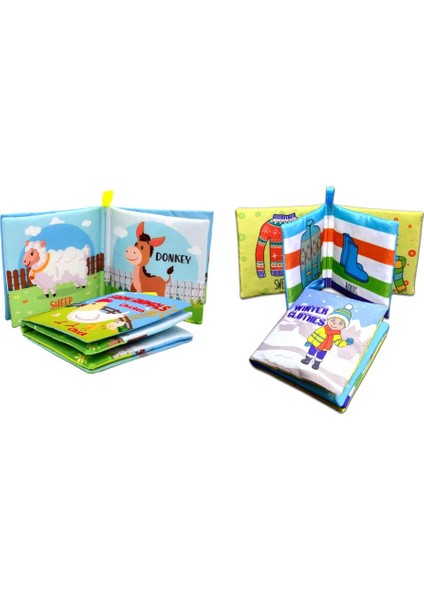 2 Kitap Tox Ingilizce Kışlık Giysiler ve Çiftlik Hayvanları Kumaş Sessiz Kitap E124 E119 - Bez Kitap , Eğitici Oyuncak , Yumuşak ve Hışırtılı