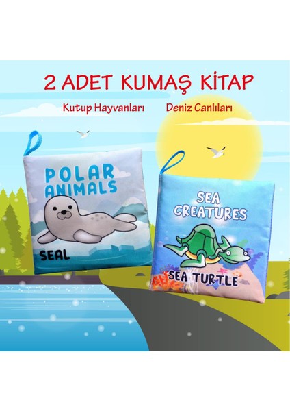 2 Kitap Tox Ingilizce Kutup Hayvanları ve Deniz Canlıları Kumaş Sessiz Kitap E125 E122 - Bez Kitap , Eğitici Oyuncak , Yumuşak ve Hışırtılı fiyatları