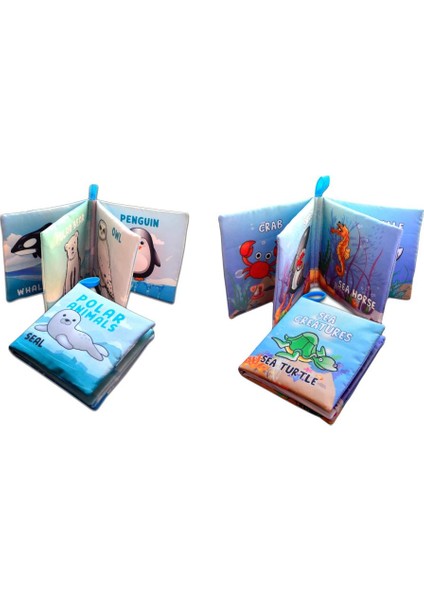 2 Kitap Tox Ingilizce Kutup Hayvanları ve Deniz Canlıları Kumaş Sessiz Kitap E125 E122 - Bez Kitap , Eğitici Oyuncak , Yumuşak ve Hışırtılı modelleri