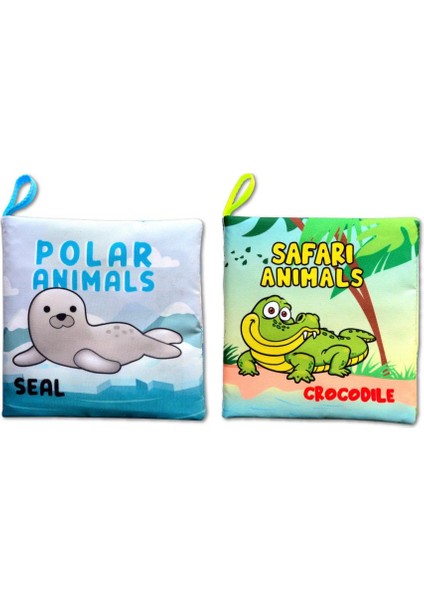 2 Kitap Tox Ingilizce Kutup Hayvanları ve Safari Hayvanları Kumaş Sessiz Kitap E125 E130 - Bez Kitap , Eğitici Oyuncak , Yumuşak ve Hışırtılı